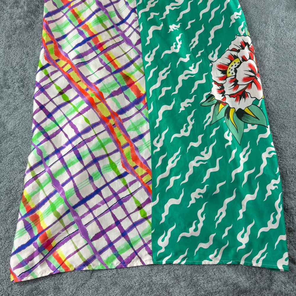 Me369 Luna Artisan Tie Front Skirt Green Floral Plaid Midi Size XS Viscose - Picture 9 of 11